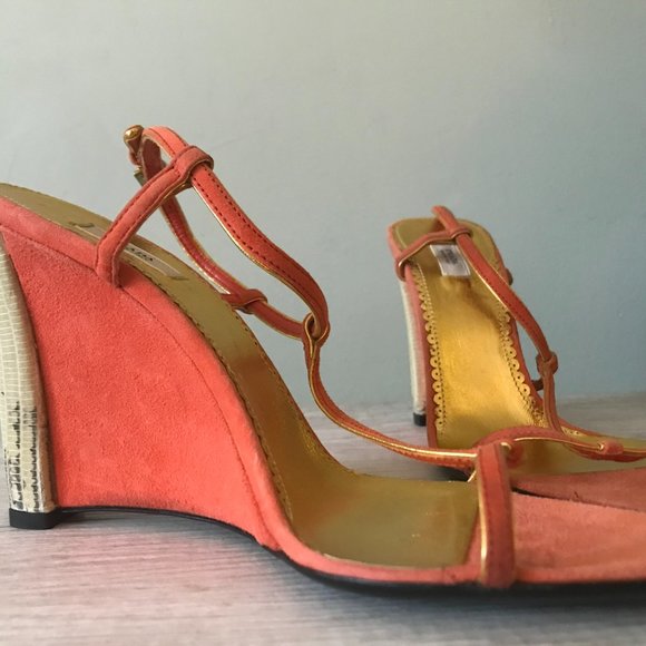 NEW PRADA ORANGE SUEDE SNAKESKIN WEDGE HEELS SIZE 35/5 - Picture 7 of 11